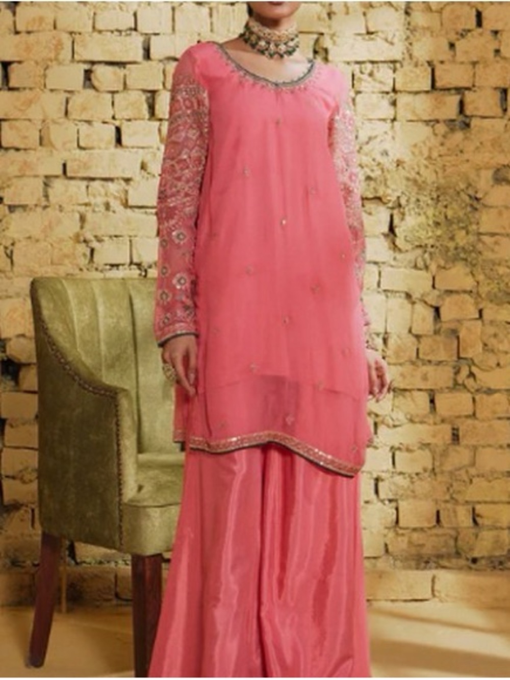 Embroidered Pink Kameez with Plazo style pants
